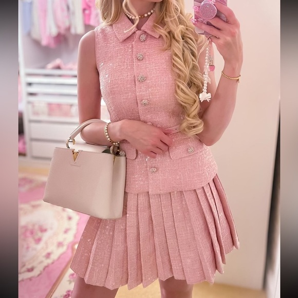 Self Portrait Pink Boucle Tailored Mini Dress US 2 - Picture 6 of 14